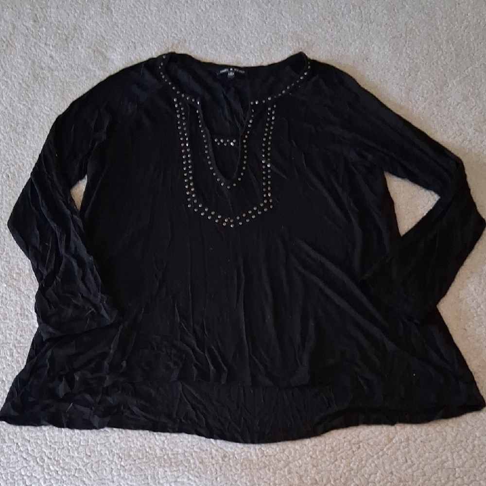 Cable & Gauge Black Long Sleeve Tee with Stud Accents